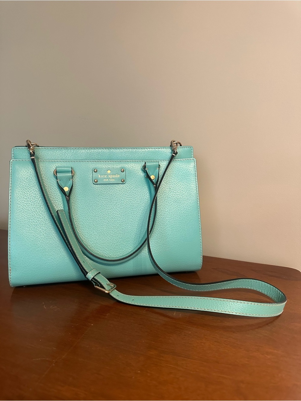 kate spade Wellesy Durham Aqua Leather Satchel with Removable Strap
